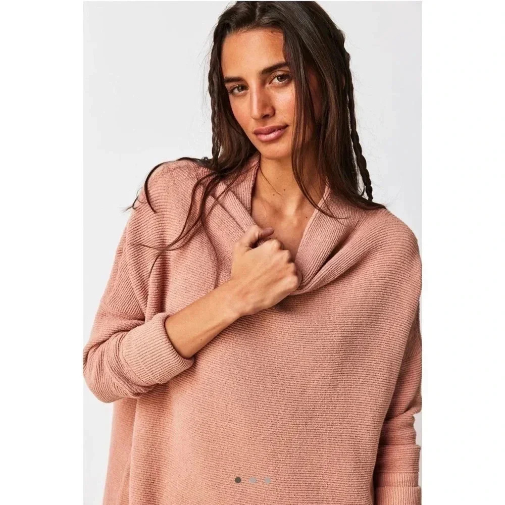 NWT Free People Ottoman Slouchy Tunic Sweater Cafe Cream Tan Small Oversized